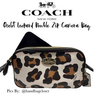 Coach Ocelot White Brown Cheetah Leopard Double Zip Camera Bag
